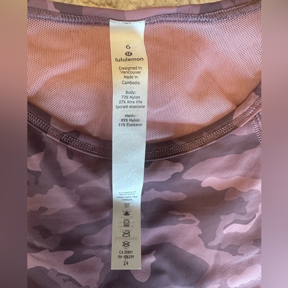 LIKE NEW! Lululemon Sculpt Tank Cropped Incognito Camo Pink sz 6 - Picture 6 of 9